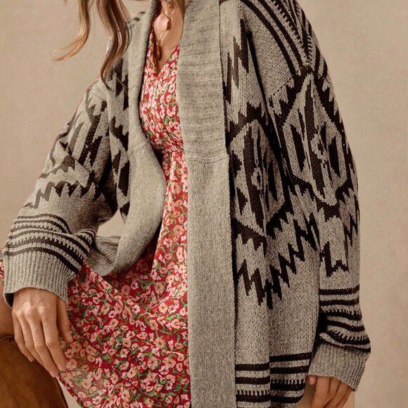 Brown Casual Bohemian Women's Long Sleeve Cardigan - Picture 3 of 7